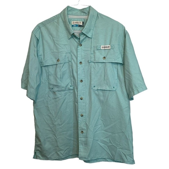 Magellan Outdoors Angler Fit Size Medium Teal Short Sleeve Vented Back - Picture 1 of 9